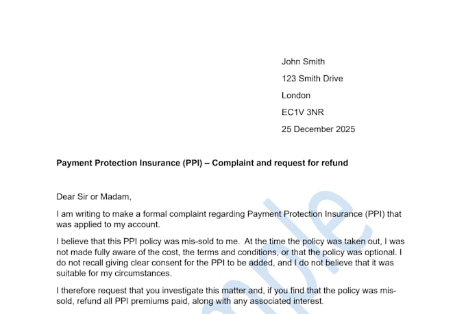 write a professional mis sold ppi complaint letter